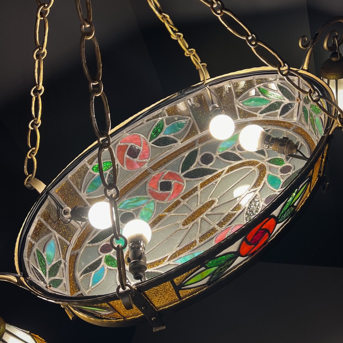 Art Deco Stained Glass Chandelier -photo-1