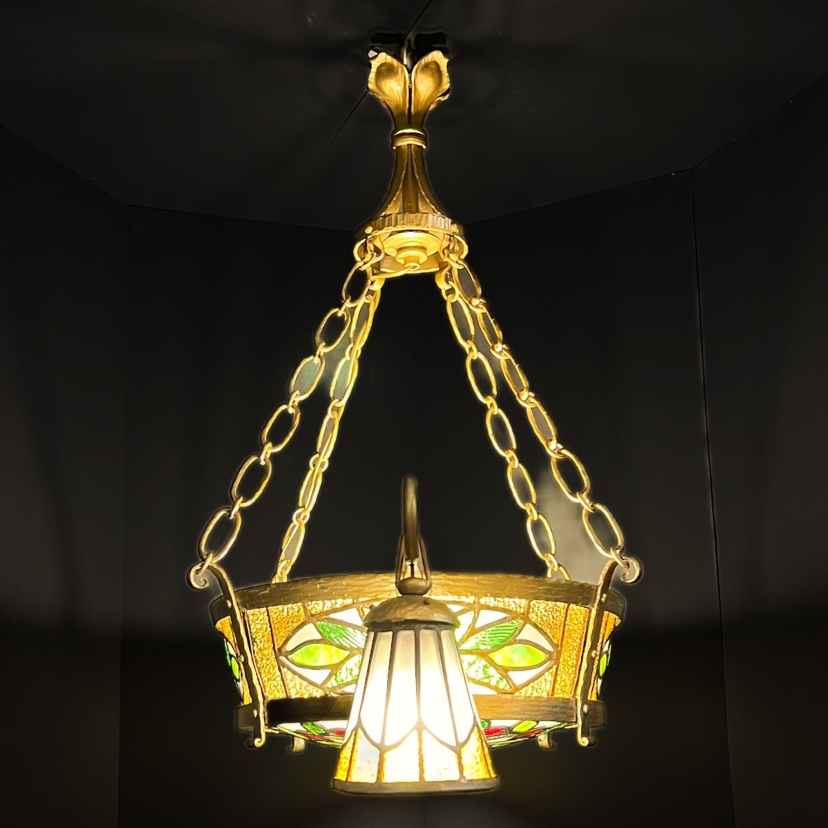 Art Deco Stained Glass Chandelier -photo-4