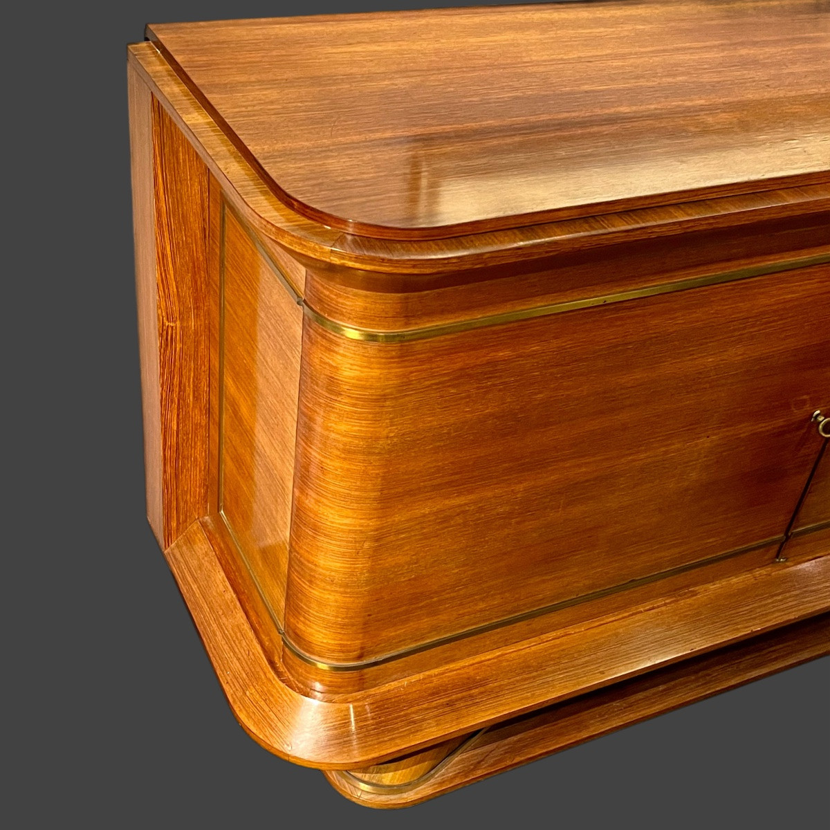 Large Art Deco Rosewood And Brass Reed Sideboard -photo-4