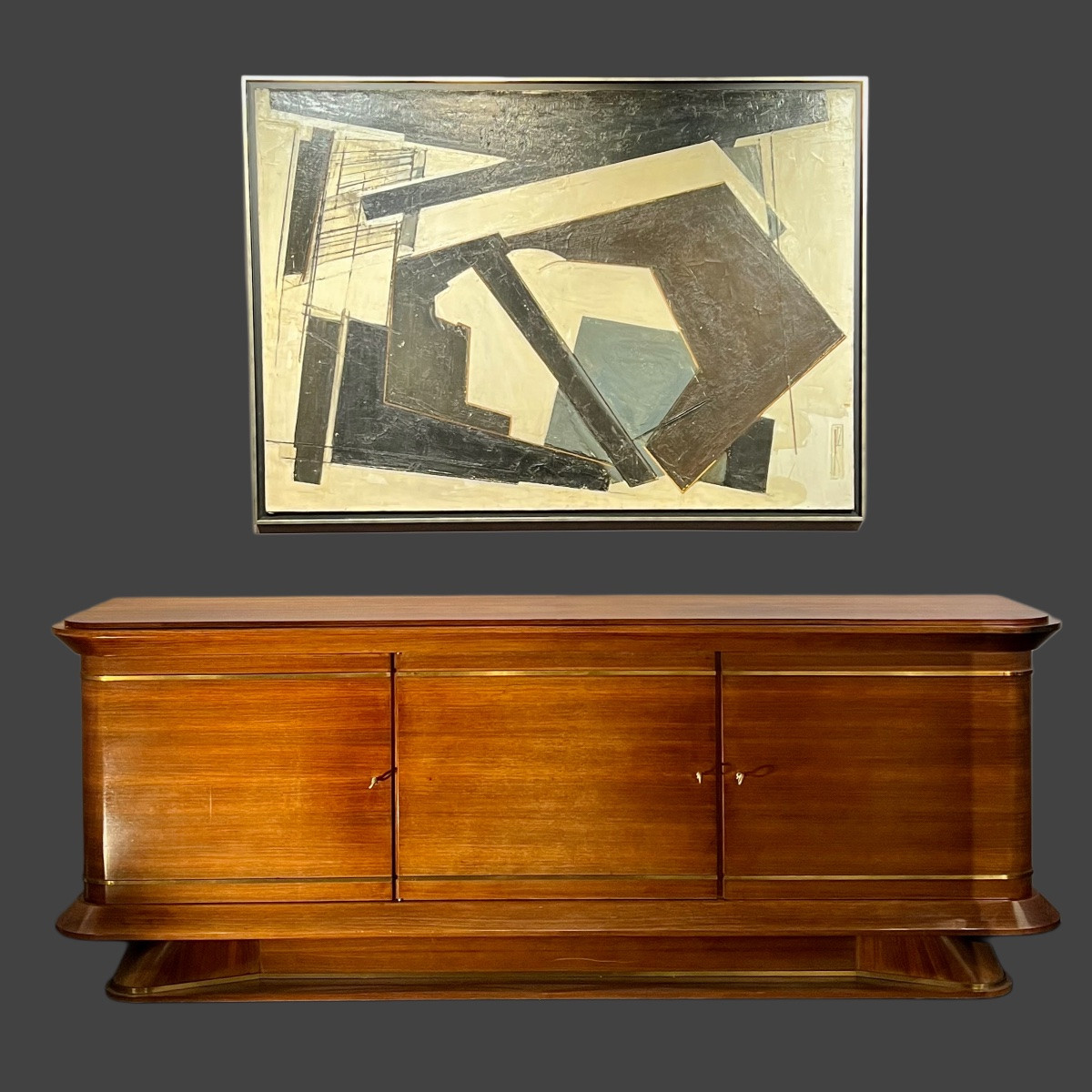 Large Art Deco Rosewood And Brass Reed Sideboard -photo-7