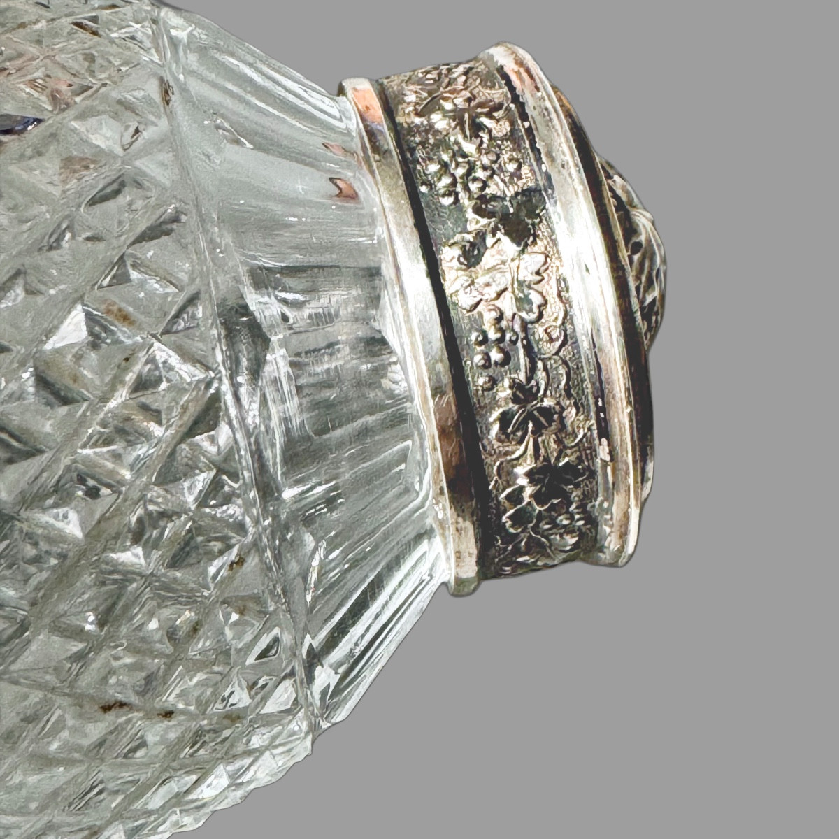 Silver Stopper Bottle With Head Of Dionysus And Vine Theme.-photo-1