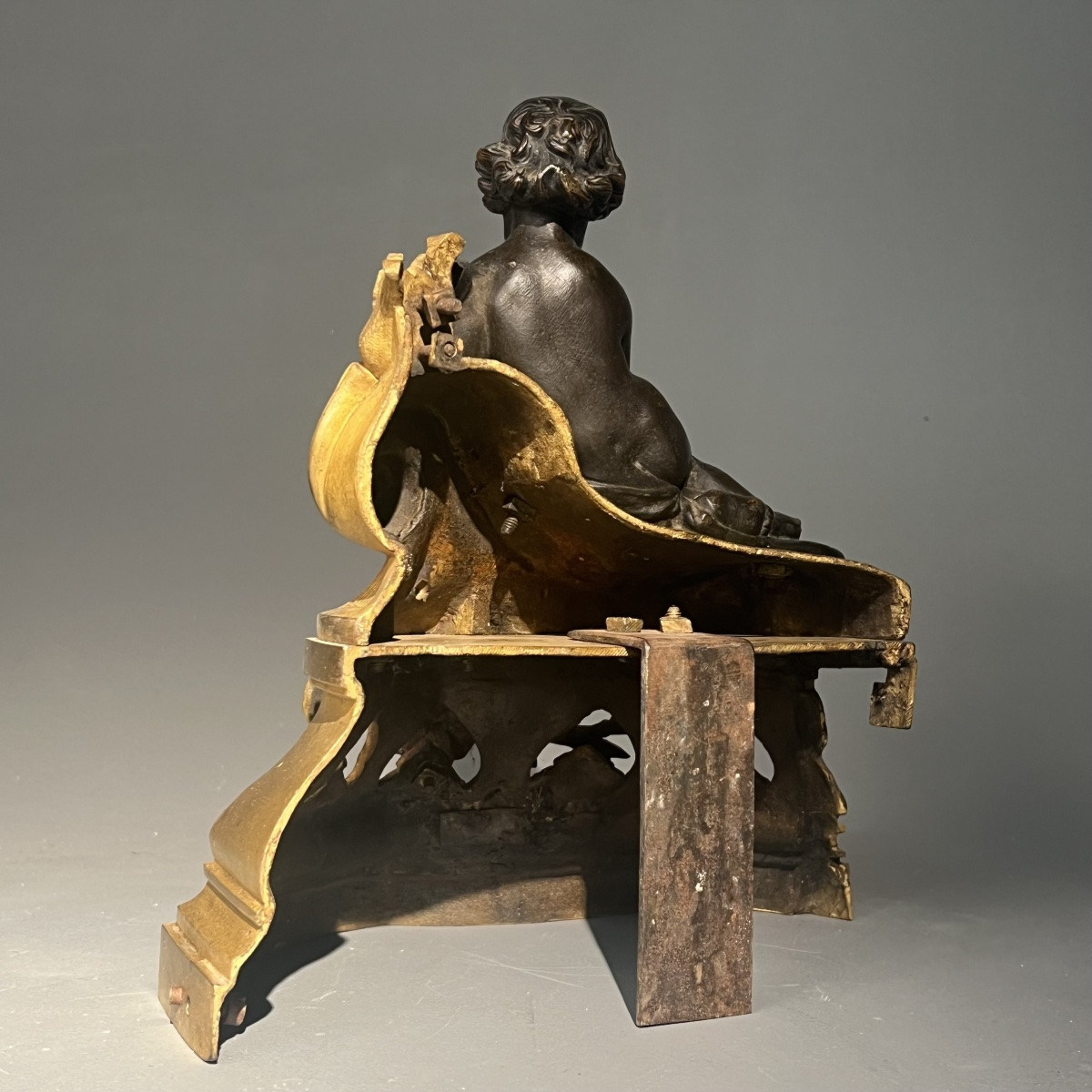Pair Of Bronze Cherub Andiron Decorations -photo-2