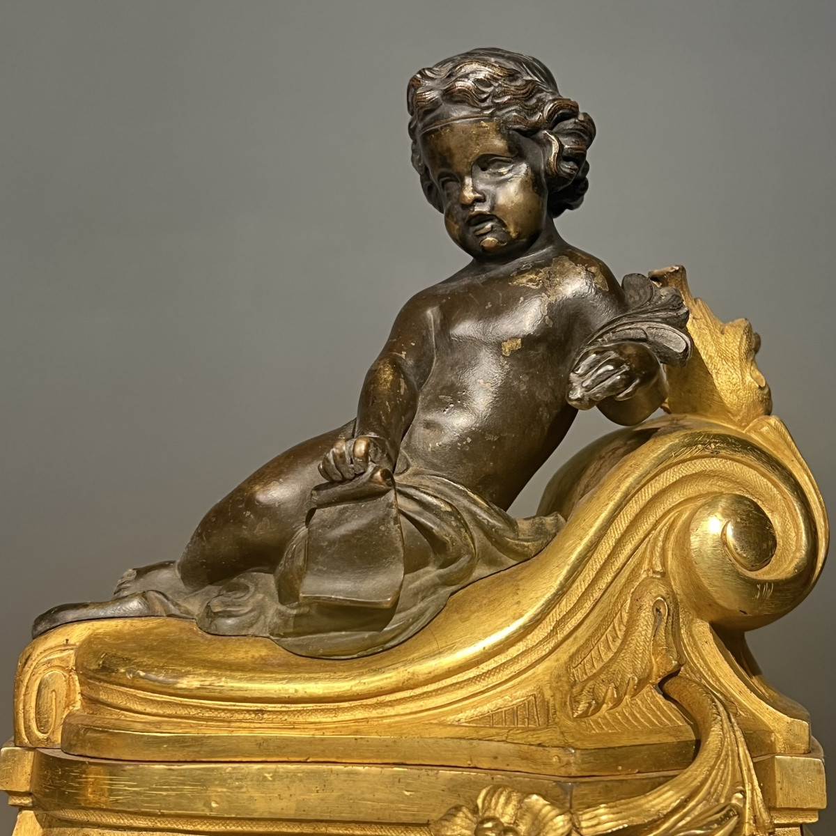 Pair Of Bronze Cherub Andiron Decorations -photo-3