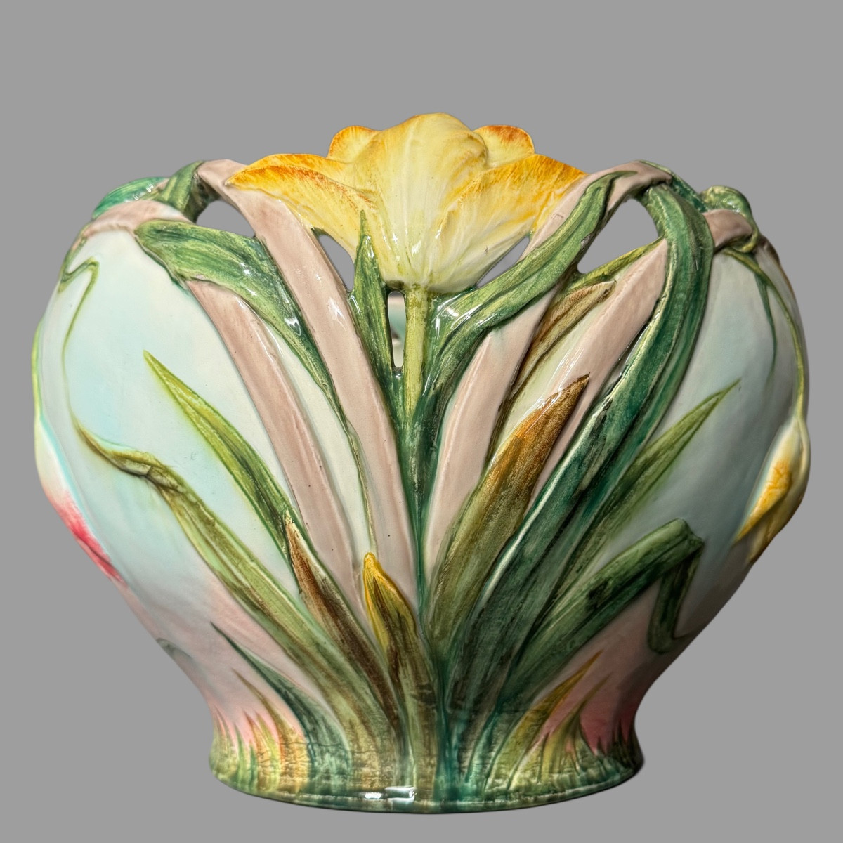 Jardinière et paire de vase Jean Massier-photo-2