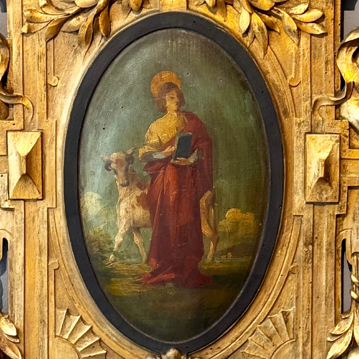 Sculpted, Gilded And Polychrome Panel In Homage To Saint Luke.-photo-1