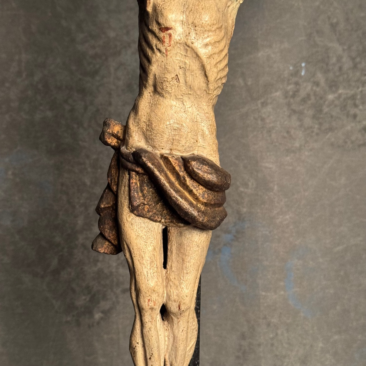 Great Calvary - Crucifiction Carved Wood Polychrome Folk Art 18th Century-photo-4