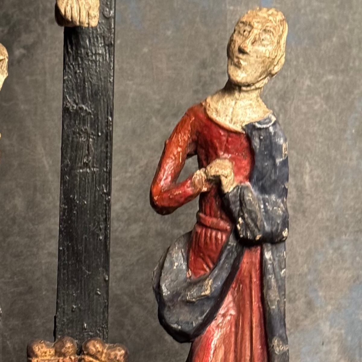 Great Calvary - Crucifiction Carved Wood Polychrome Folk Art 18th Century-photo-3
