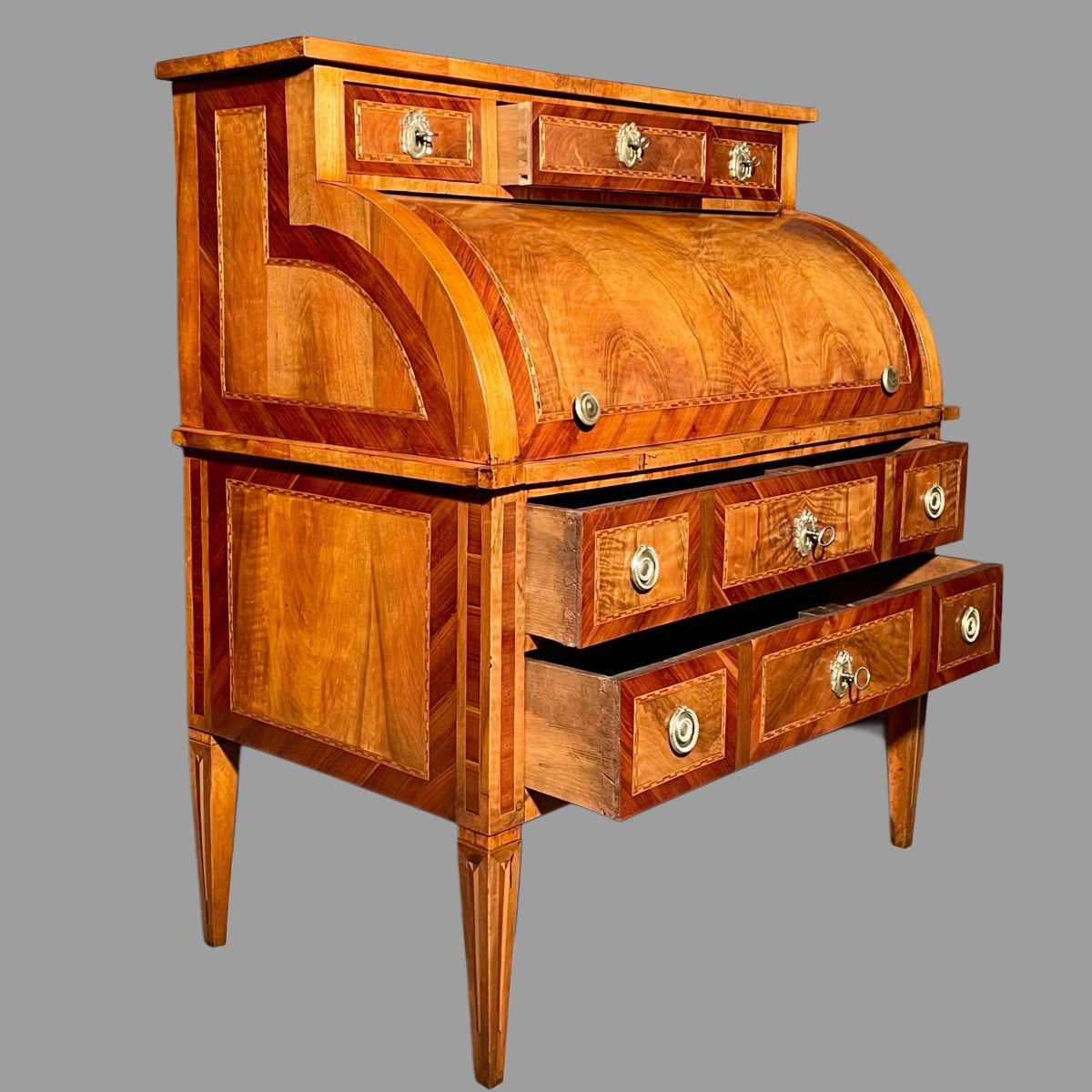18th Century Marquetry Cylinder Secretary Desk -photo-2