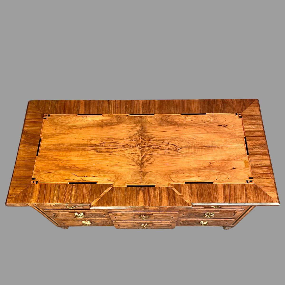 Commode Louis XVI époque XVIIIème marquetée, noyer et fruitiers  Région Alsace, dessus bois-photo-2