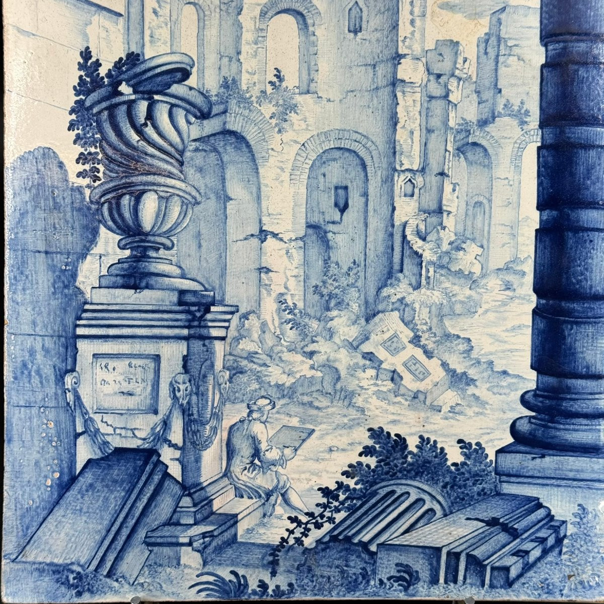 Ceramic Stove Tile With An Architectural Whimsical Design-photo-4