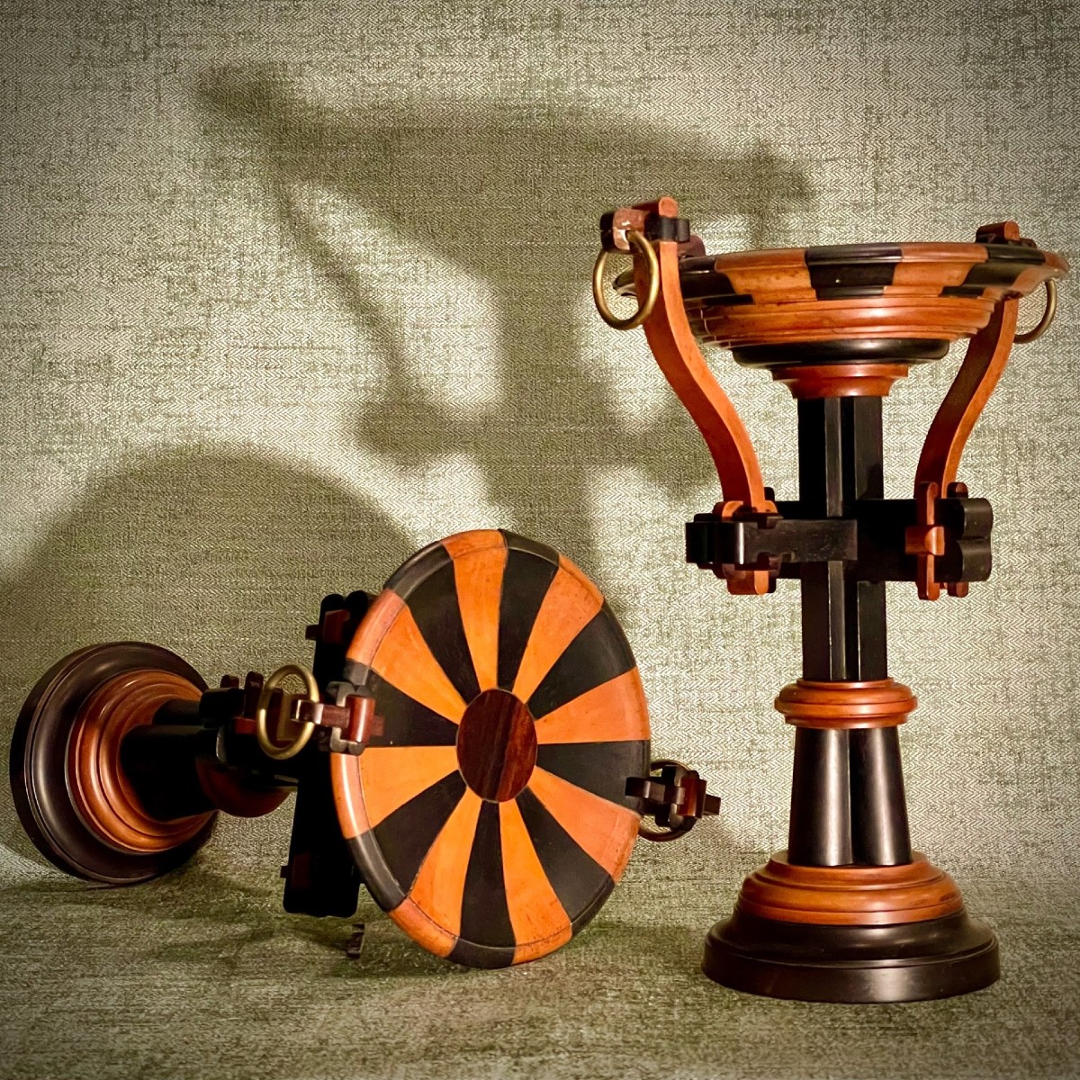 Two Turned Wooden Display Stands, Pieces From The Journeyman's Or Master's Level. 