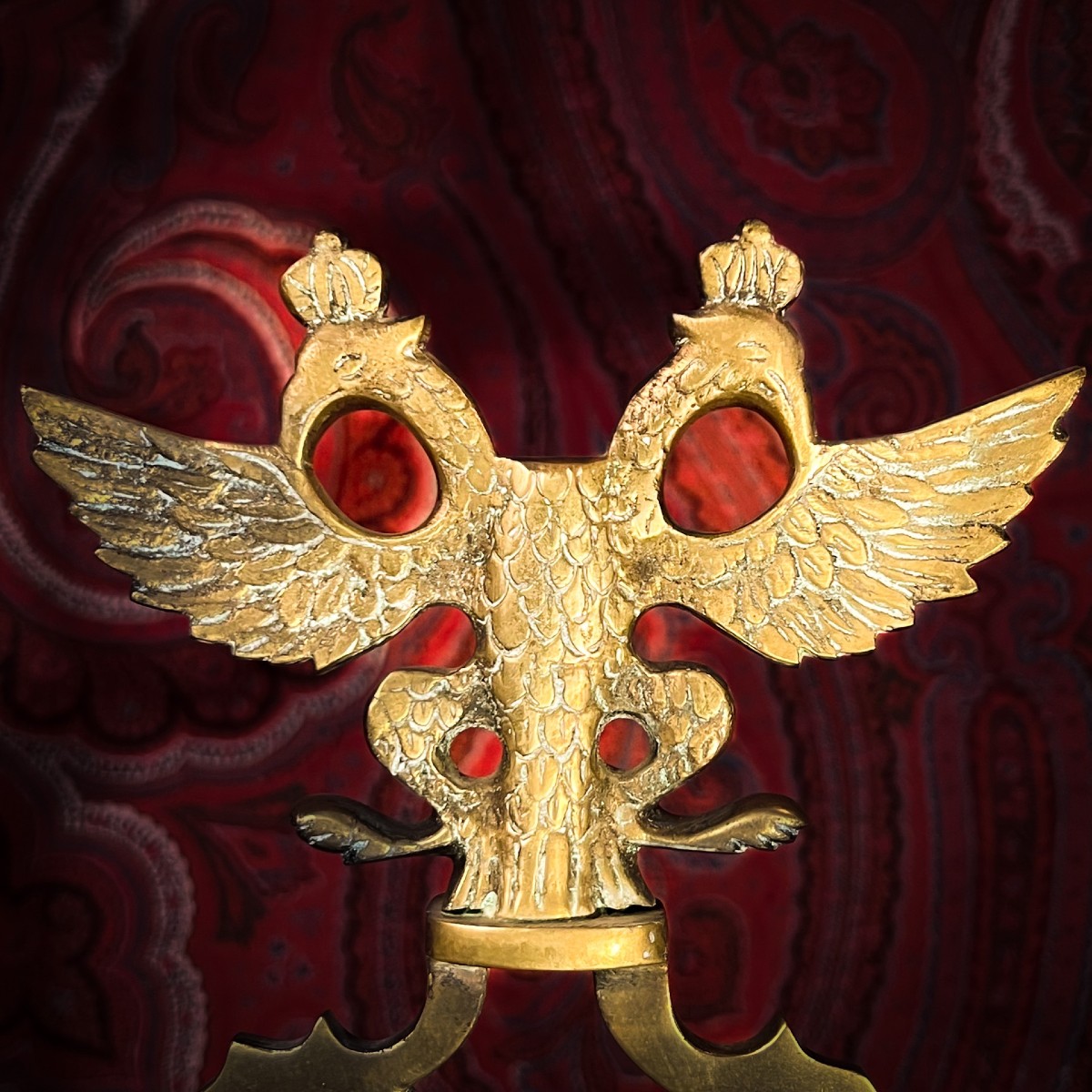 Pair Of 19th Century Bronze Two-branch Candlesticks Decorated With Double-headed Eagles.-photo-3