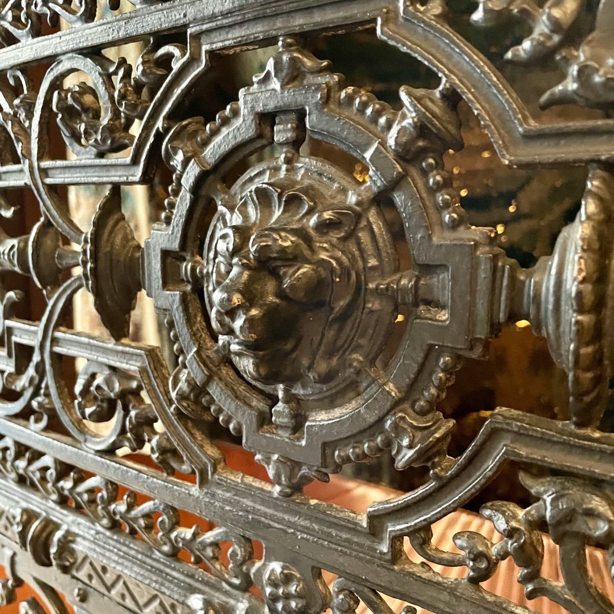 Late 19th Century Carved Walnut Fireplace Mantel With Its Copper And Brass Firebox -photo-3