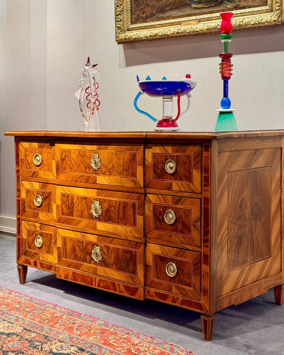 Louis XVI Marquetry Commode, 18th Century, With Fruitwood Top And Wooden Top -photo-3