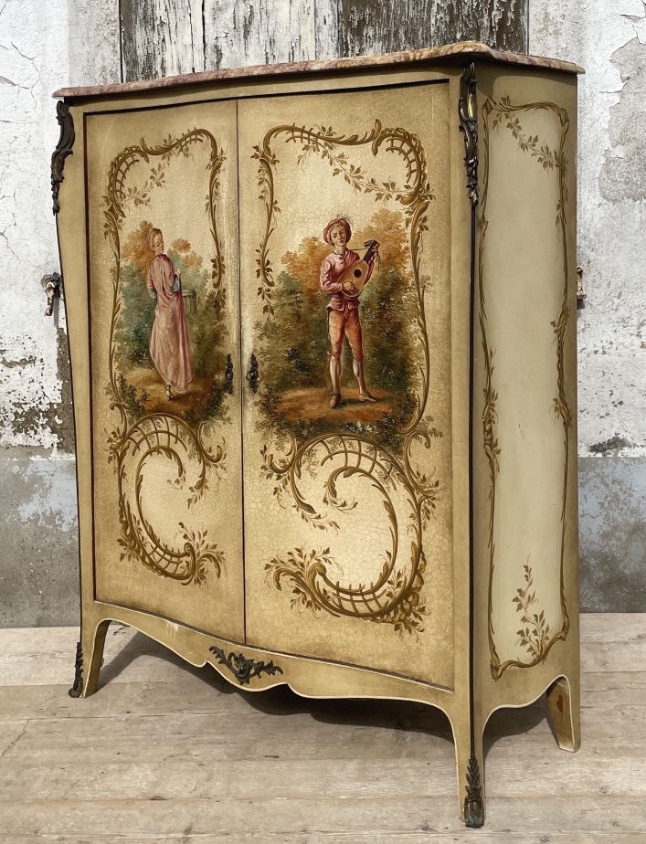 Armoire Louis XV au  décor peint de personnages romantiques XXème -photo-2