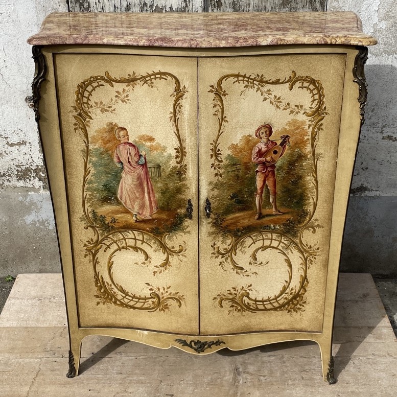 Armoire Louis XV au  décor peint de personnages romantiques XXème -photo-1