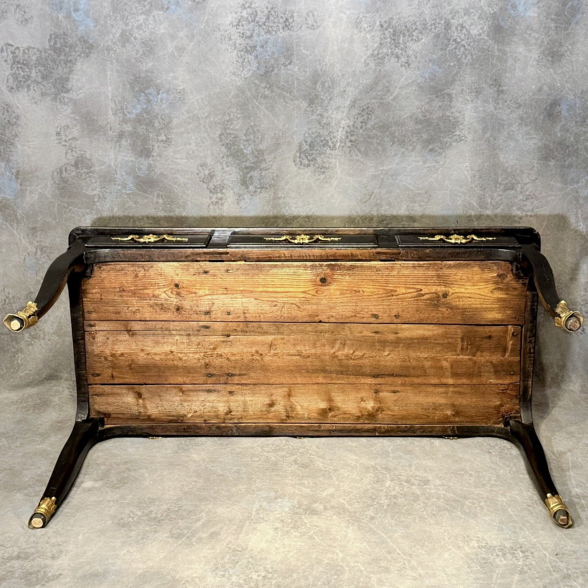 Flat Desk With 3 Drawers, 18th Century, Black Lacquered Wood-photo-5