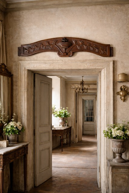 Lot de traverses frontons sculptés d'armoires 18ème-photo-3