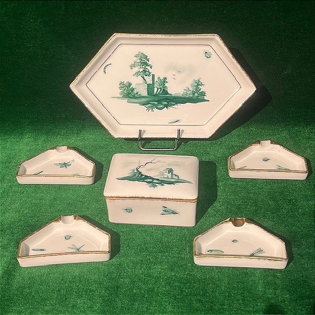 Faïencerie d'Epinal Small Set Including A Tray, A Box And 4 Ashtrays By A.gluntz-photo-2