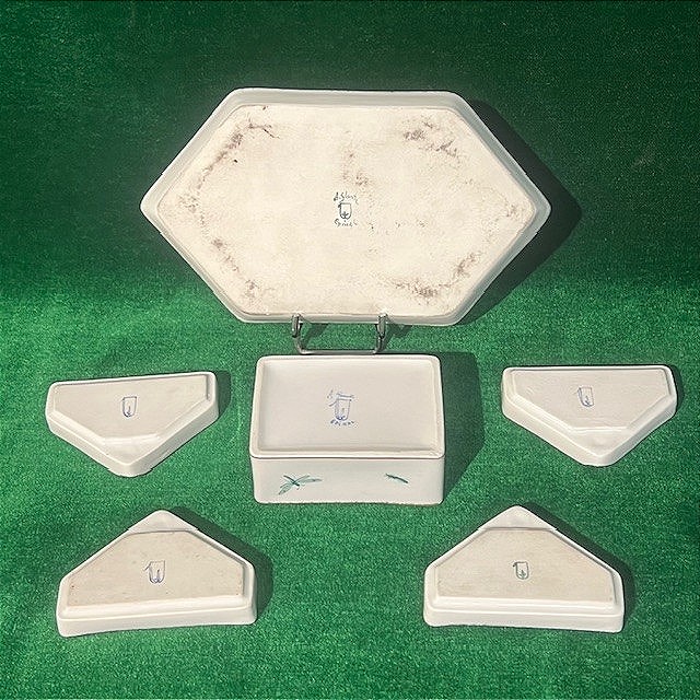 Faïencerie d'Epinal Small Set Including A Tray, A Box And 4 Ashtrays By A.gluntz-photo-3