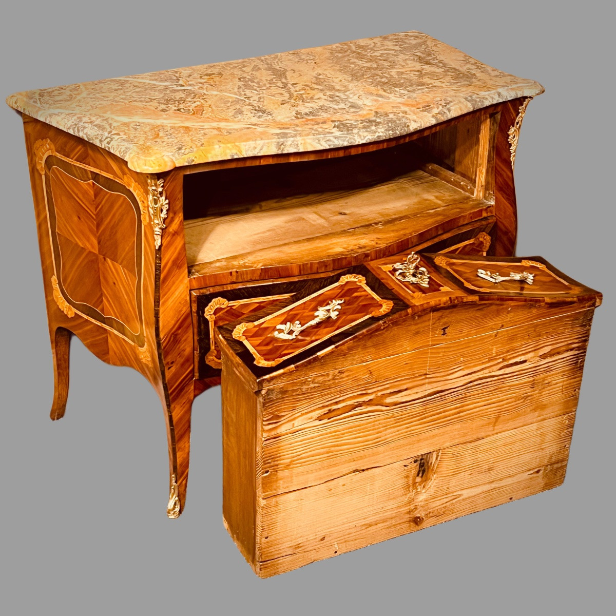 Chest Of Drawers Inlaid On 3 Sides 18th Century-photo-3