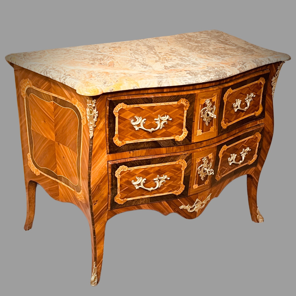 Chest Of Drawers Inlaid On 3 Sides 18th Century