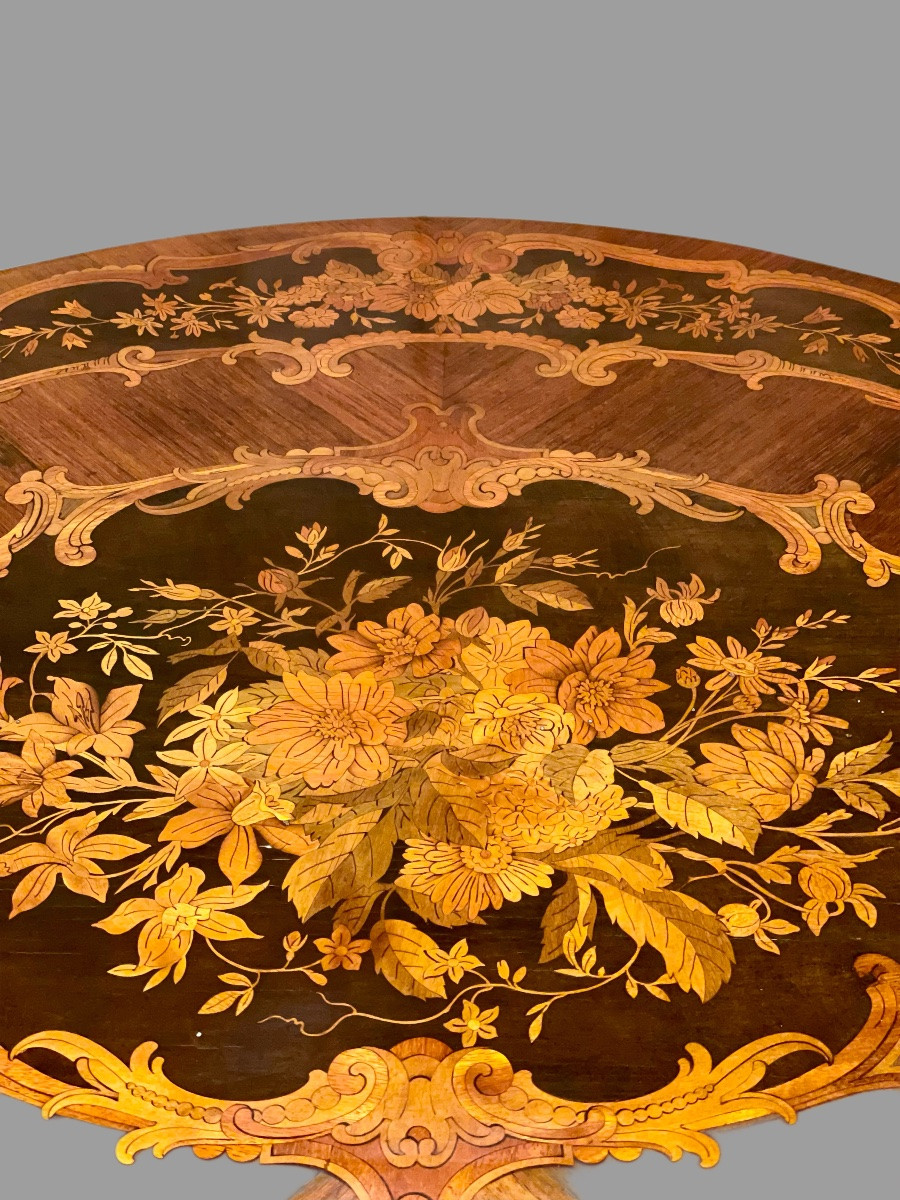 Guéridon  Marqueté De Fleurs XIX ieme  Napoléon III-photo-3