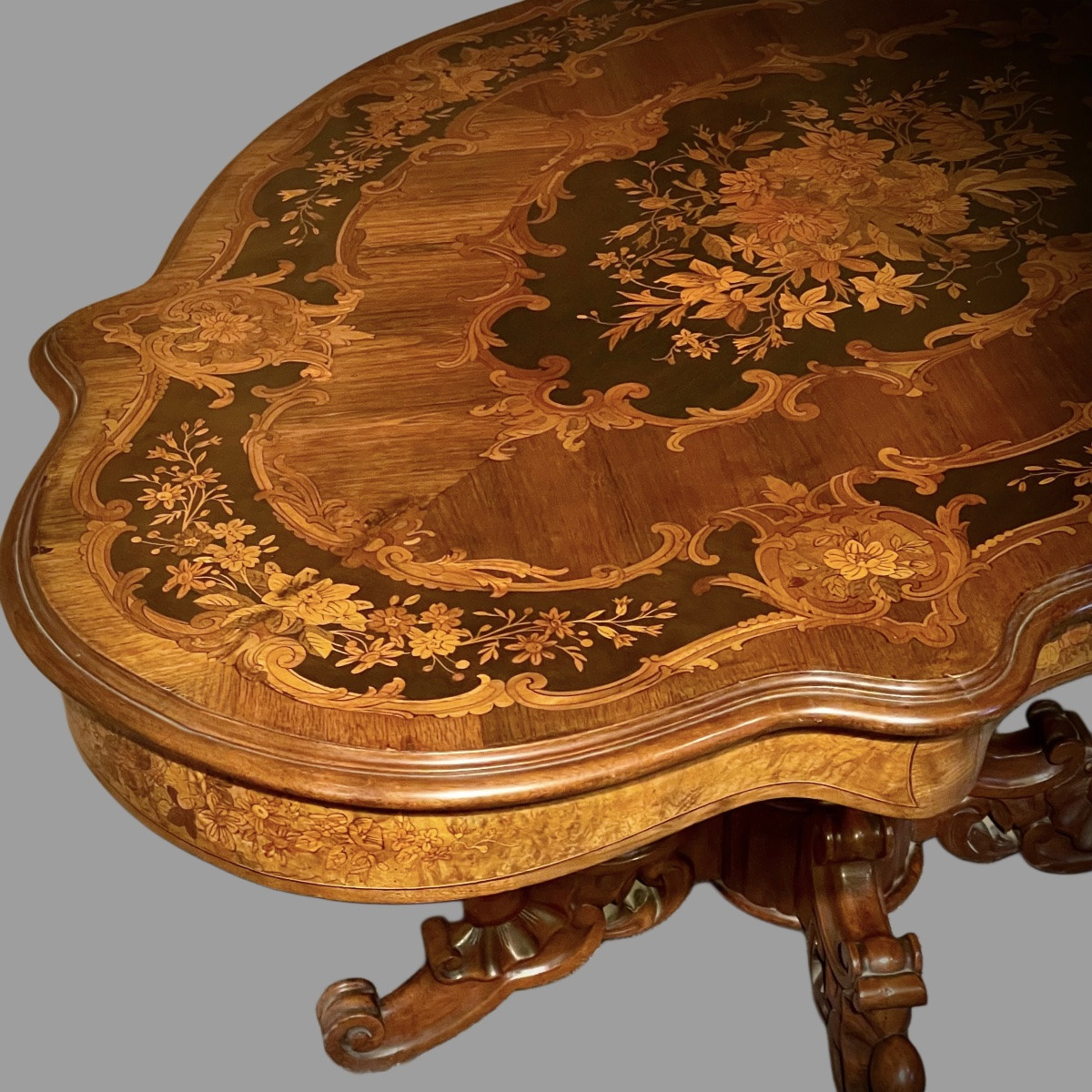 Guéridon  Marqueté De Fleurs XIX ieme  Napoléon III-photo-4