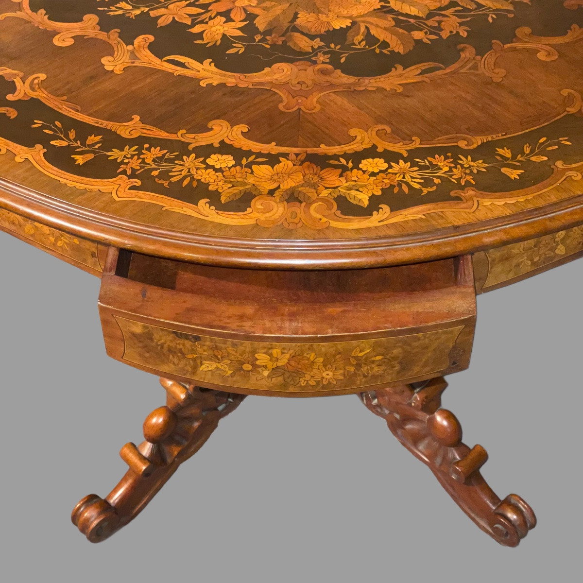 Guéridon  Marqueté De Fleurs XIX ieme  Napoléon III-photo-3