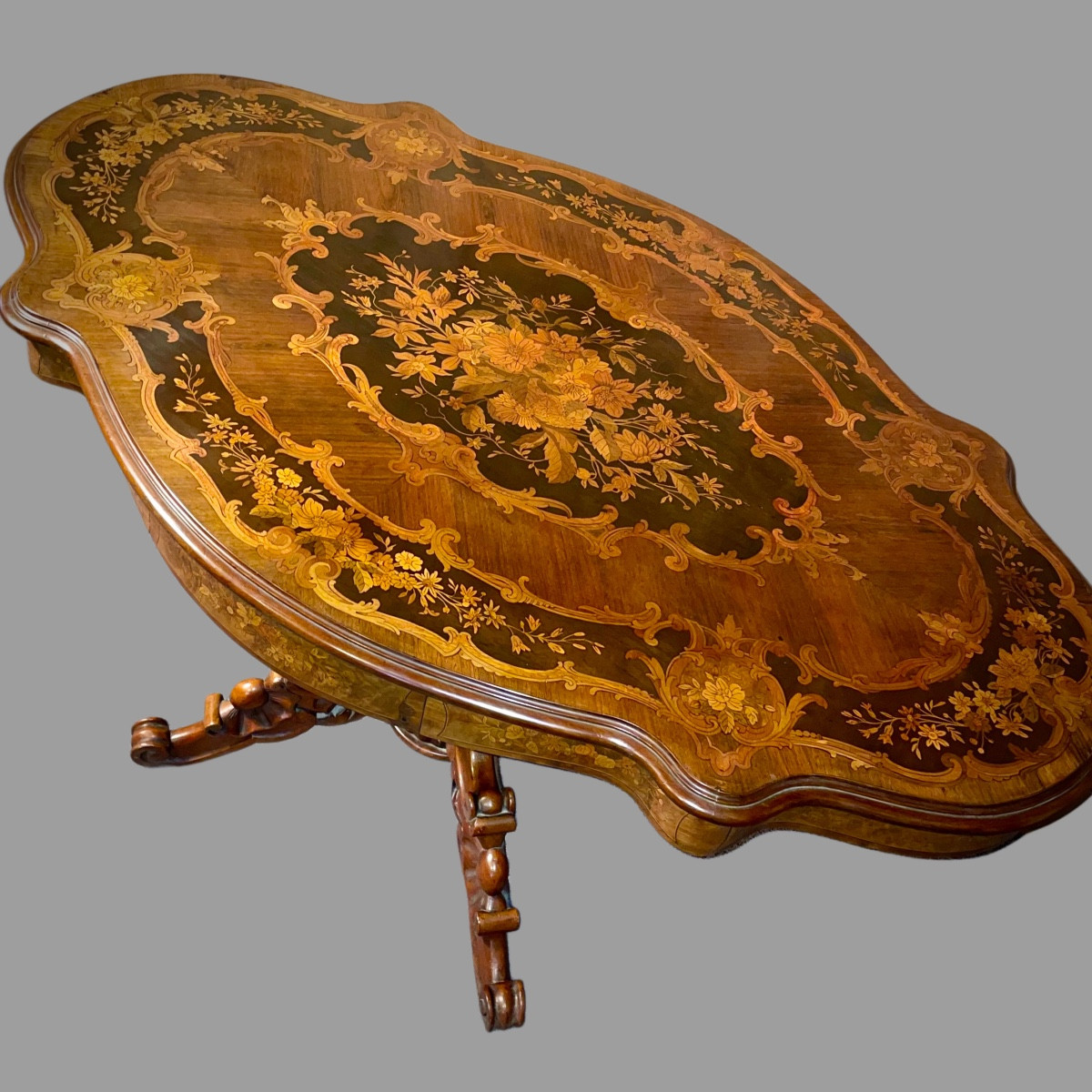 Guéridon  Marqueté De Fleurs XIX ieme  Napoléon III