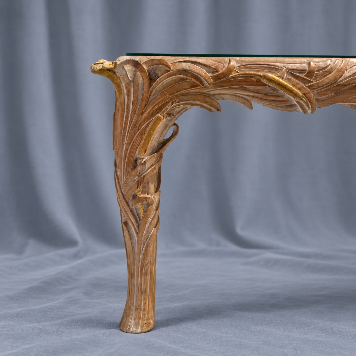 Table de salon bois sculpté  de roseaux-photo-3