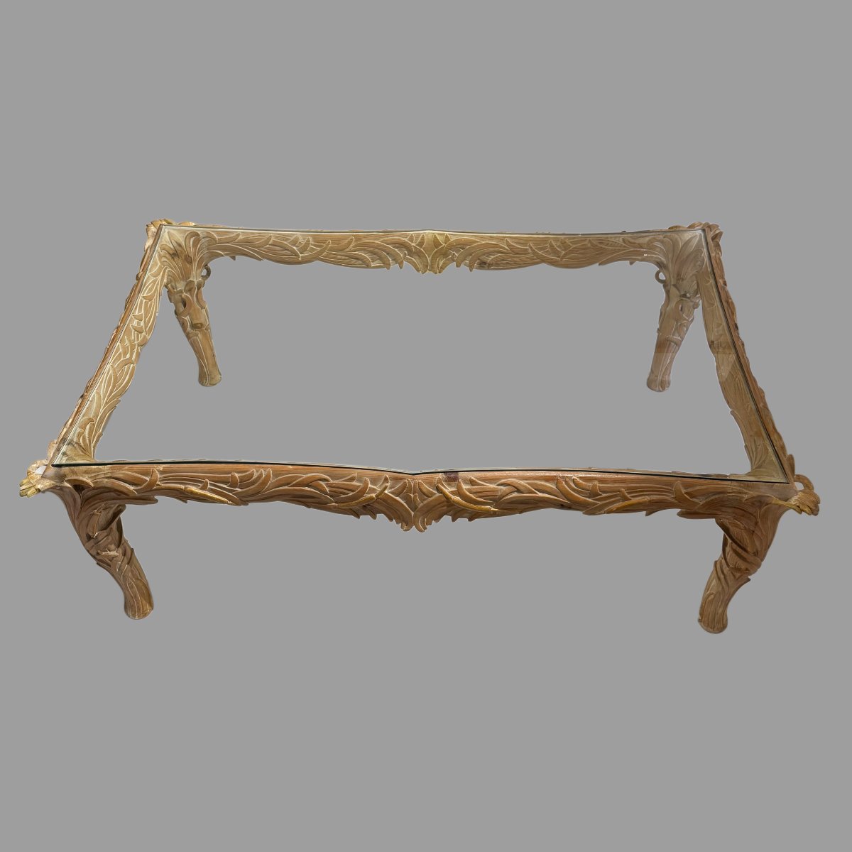 Vintage Carved Wood Coffee Table By Chelini, Italy