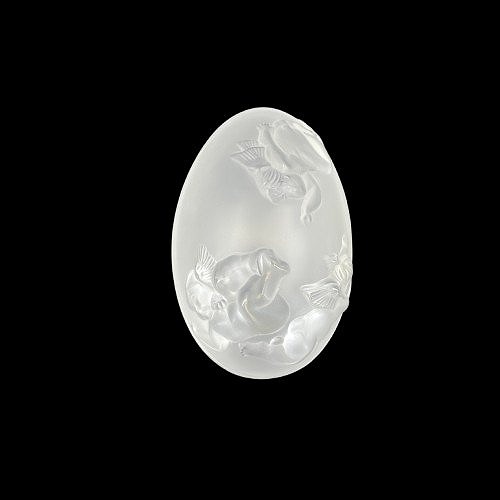 "Boîte Angelots" en cristal satiné en forme d'œuf de la maison Lalique 20ème.-photo-4