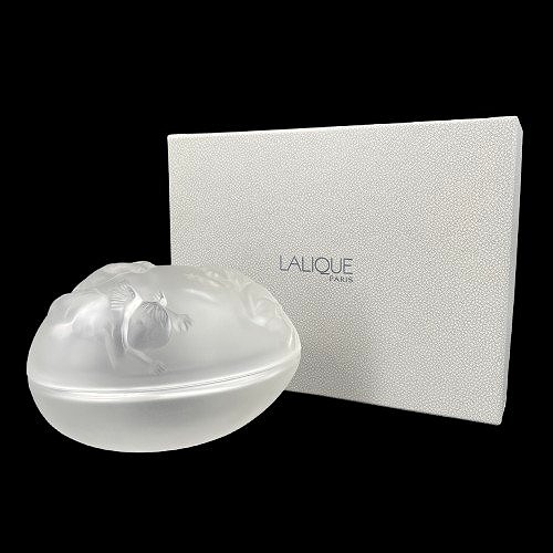"Boîte Angelots" en cristal satiné en forme d'œuf de la maison Lalique 20ème.-photo-2