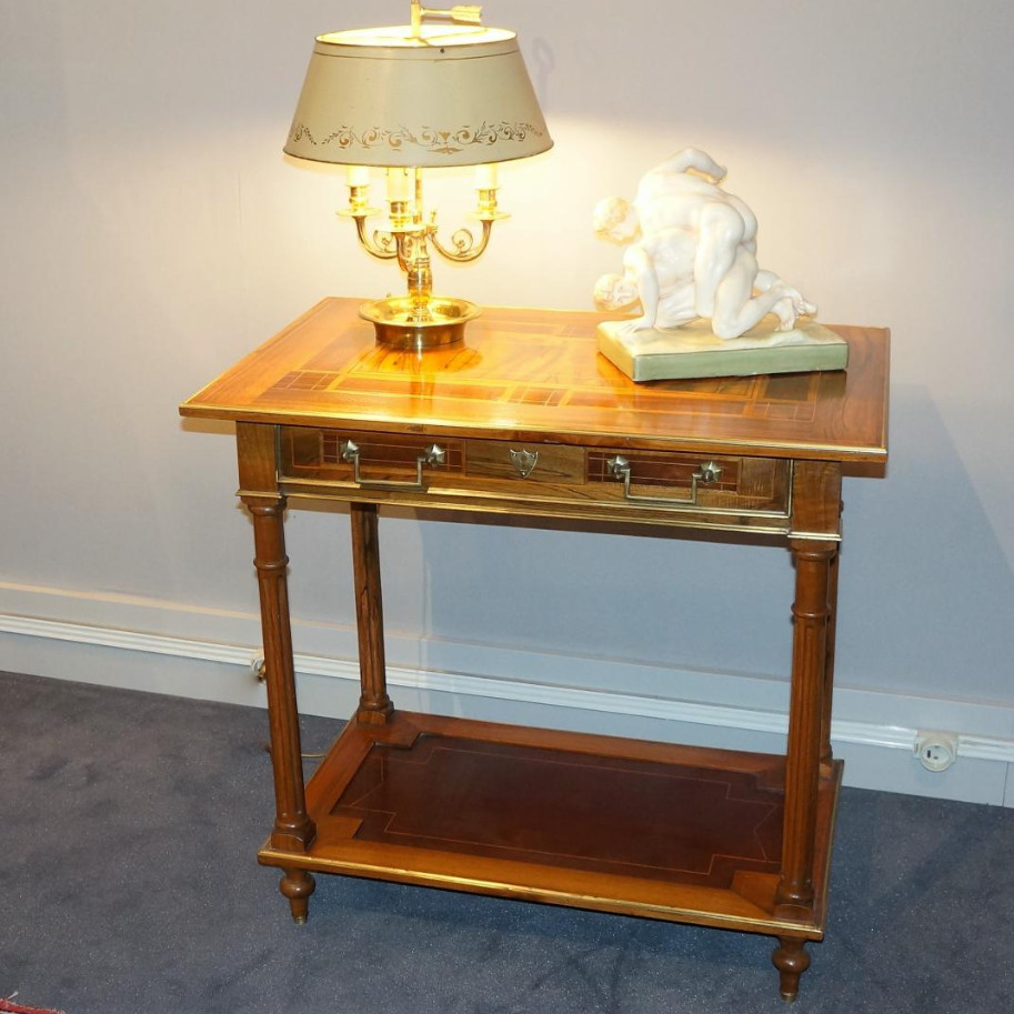 Table Console Desserte Louis XVI Marquetée Noyer -photo-2