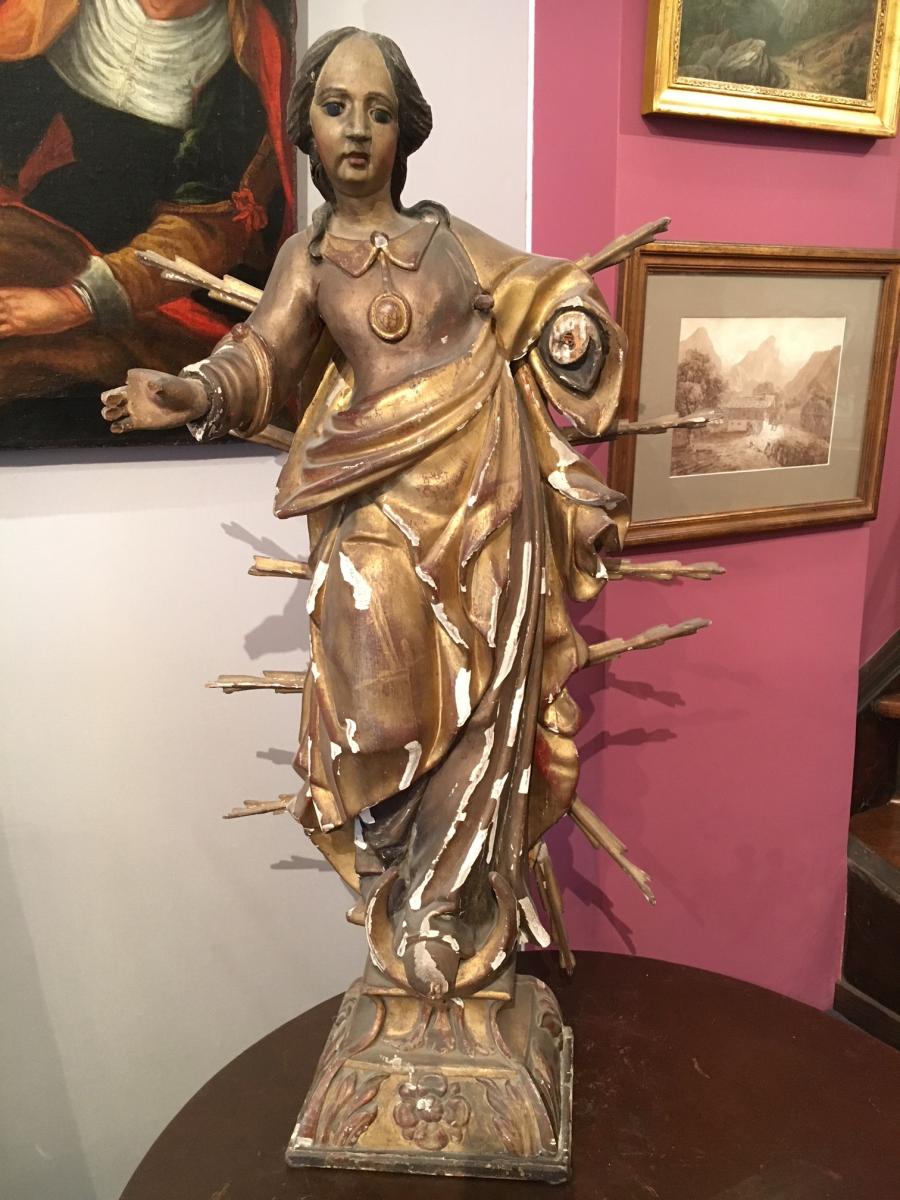 Grande Vierge XVIIIème En Bois Sculpté