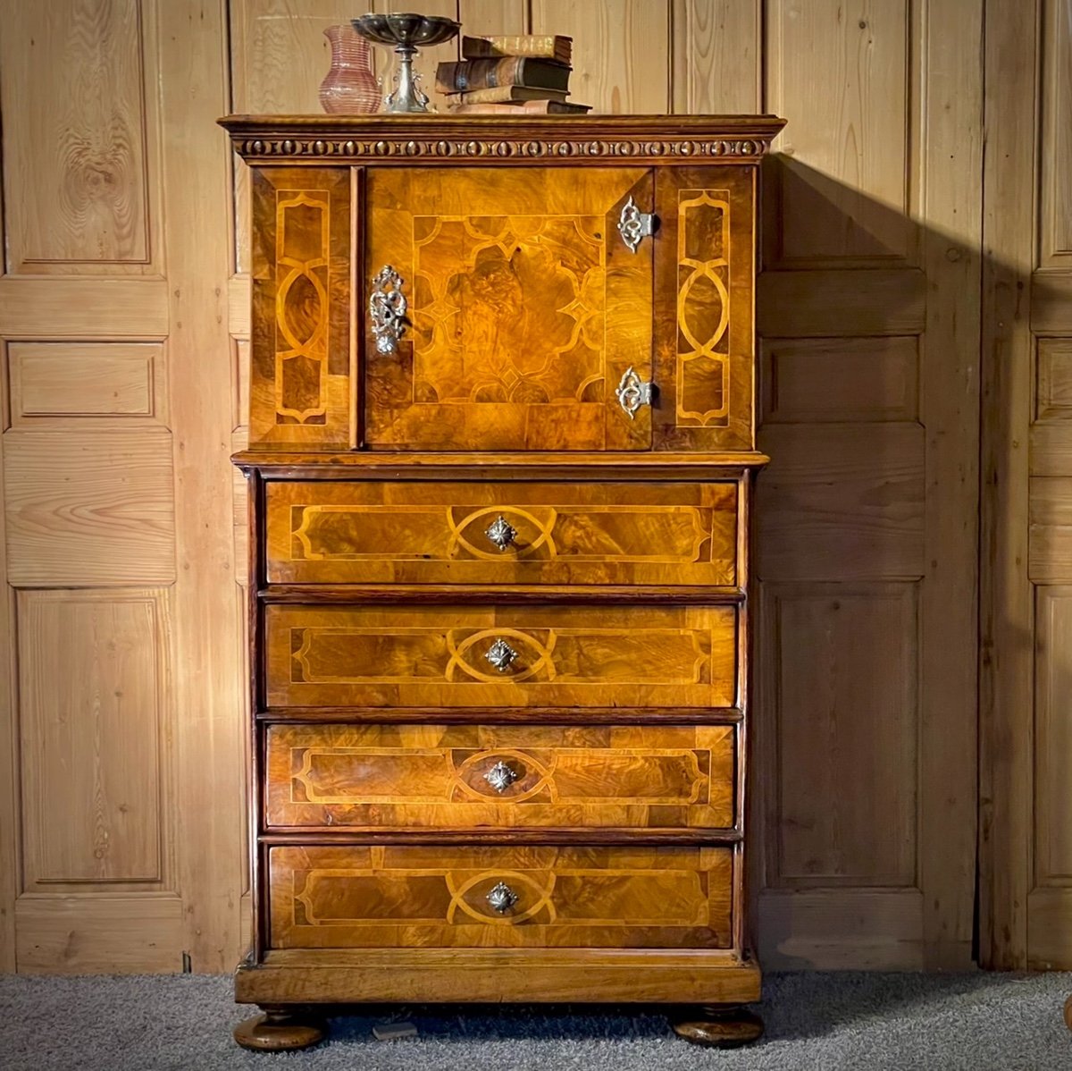 18th Century Walnut Inlaid Birth Cabinet-photo-2