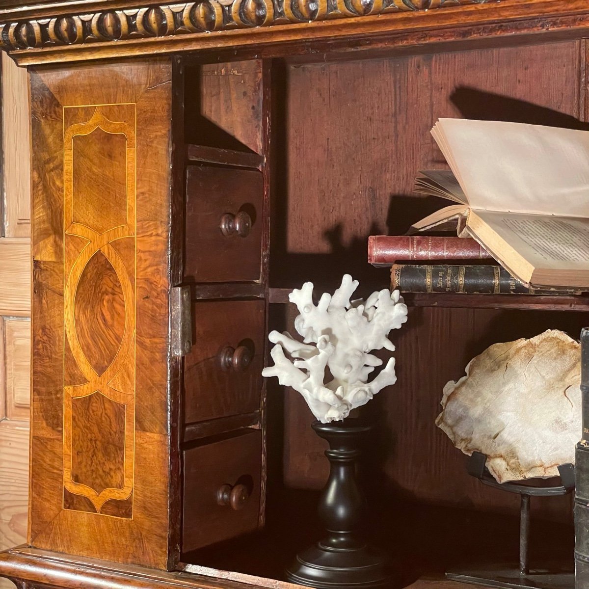 18th Century Walnut Inlaid Birth Cabinet-photo-2