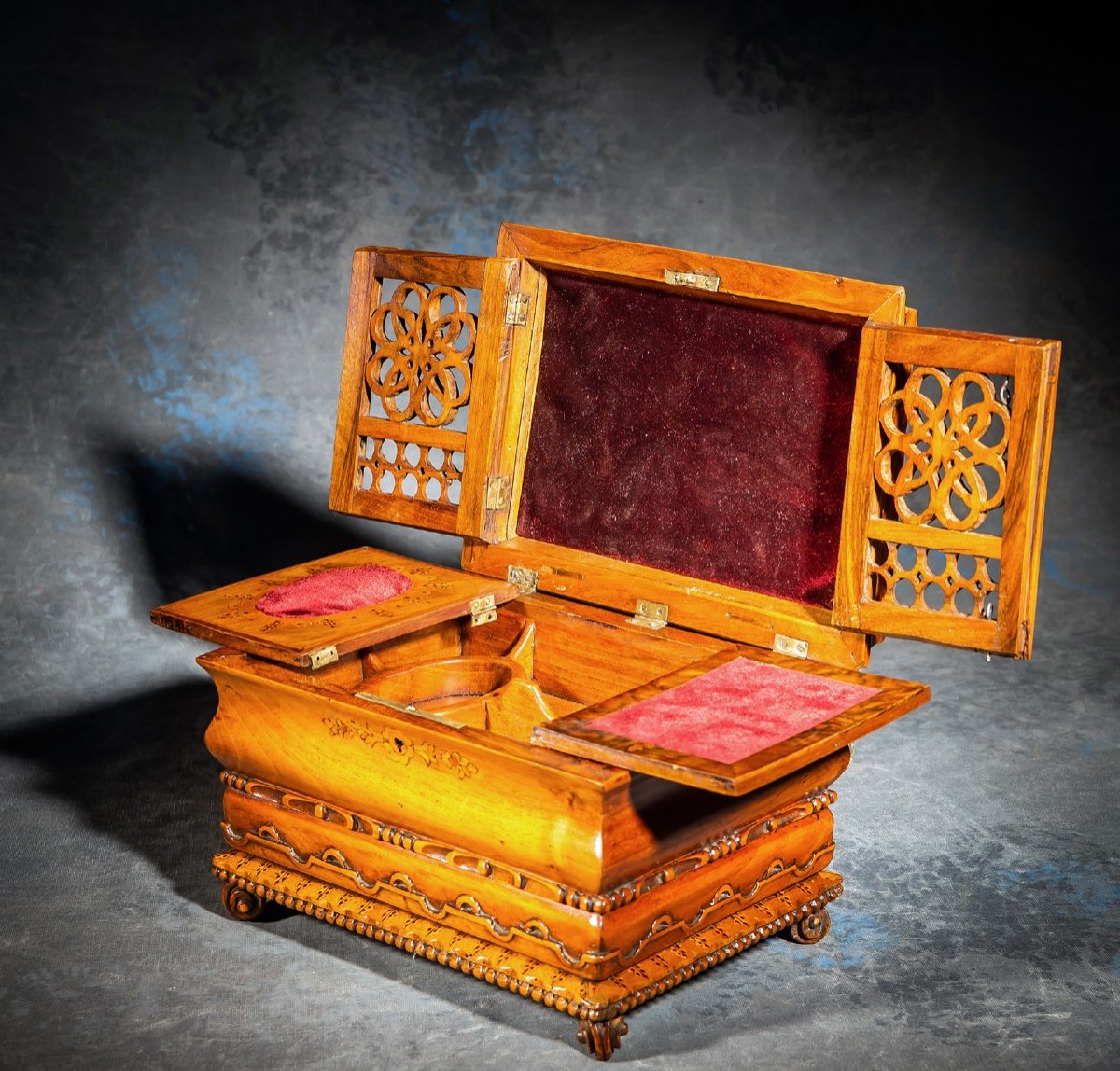 19th Century Inlaid Jewelry Box Cabinet-photo-3