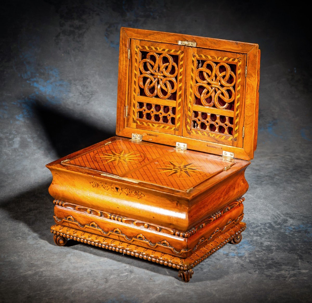 19th Century Inlaid Jewelry Box Cabinet