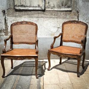 Pair Of Regency Style Caned Armchairs