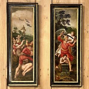 Pair Of Oils On Wood: The Brazen Serpent  The Sacrifice Of Isaac