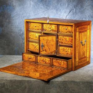 17th Century Cabinet Decor Inlaid Flowers, Birds, Music And Architecture.