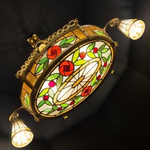 Art Deco Stained Glass Chandelier 