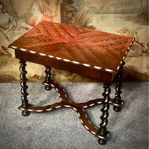 Rosewood Inlaid Table With Twisted Legs 