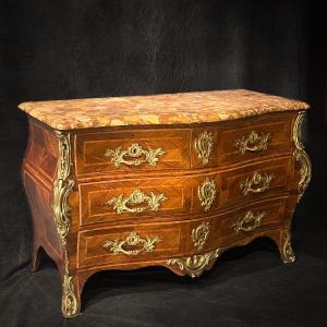18th Century Commode Stamped Inlaid Curved All Sides 