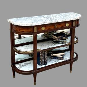 Mahogany Console With Marble Top And Mirrored Back
