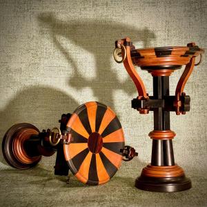 Two Turned Wooden Display Stands, Pieces From The Journeyman's Or Master's Level. 