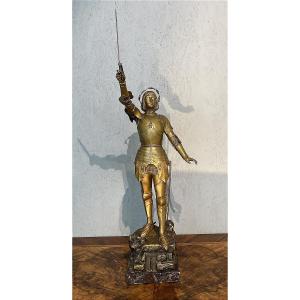 Statue en bronze représentant Jeanne d'Arc par l'artiste G. POITVIN
