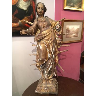 Grande Vierge XVIIIème En Bois Sculpté